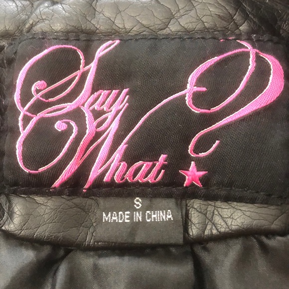 “Say What” Black Leather Jacket, Size S - Picture 8 of 8